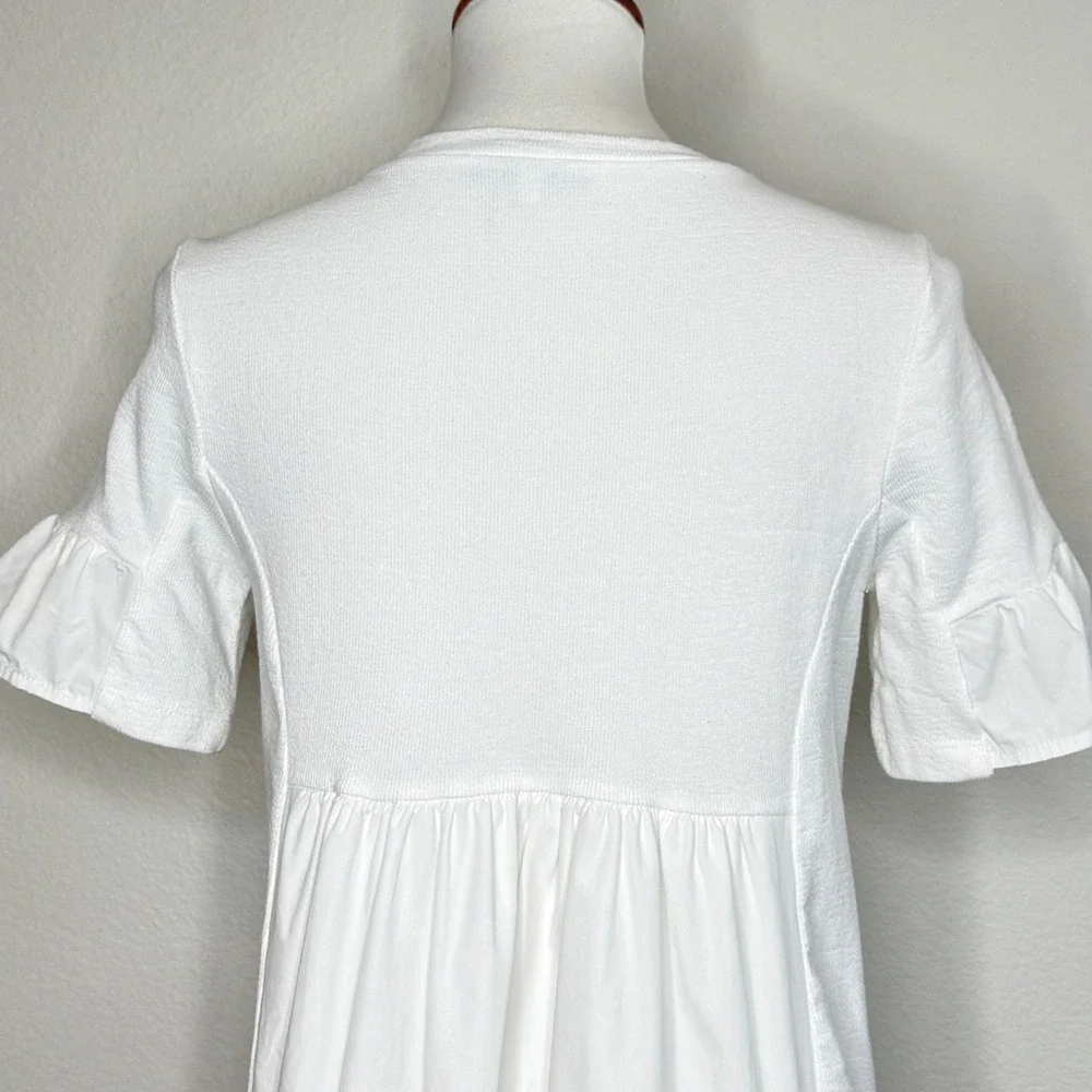 ENGLISH FACTORY Mixed Media Mini Babydoll Dress SMALL White Ruffled‎ SS Cottage